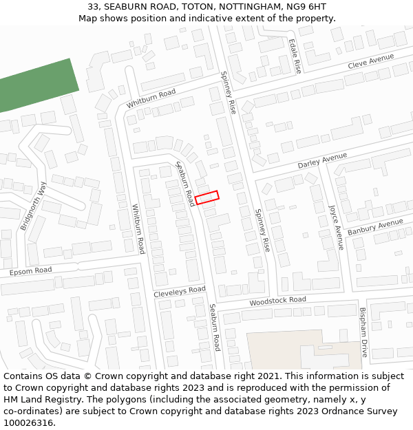 33, SEABURN ROAD, TOTON, NOTTINGHAM, NG9 6HT: Location map and indicative extent of plot