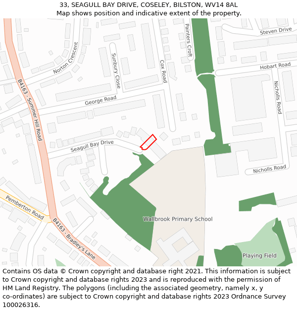 33, SEAGULL BAY DRIVE, COSELEY, BILSTON, WV14 8AL: Location map and indicative extent of plot