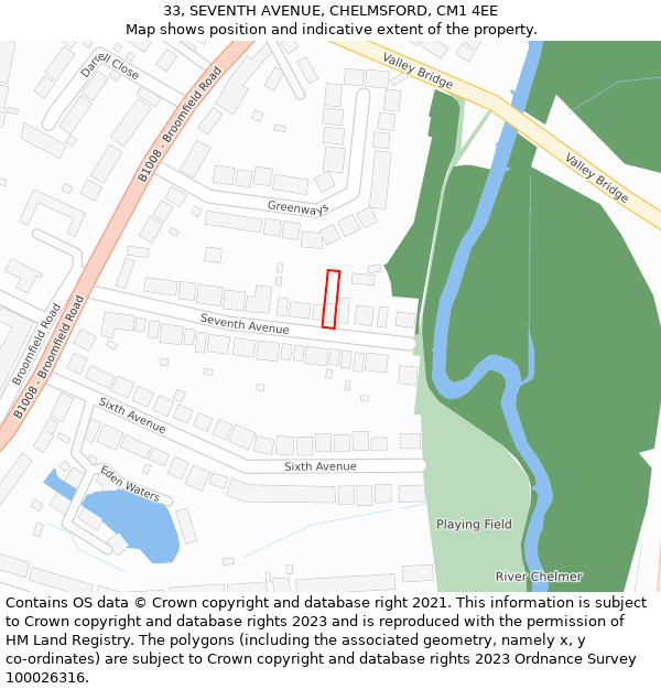 33, SEVENTH AVENUE, CHELMSFORD, CM1 4EE: Location map and indicative extent of plot