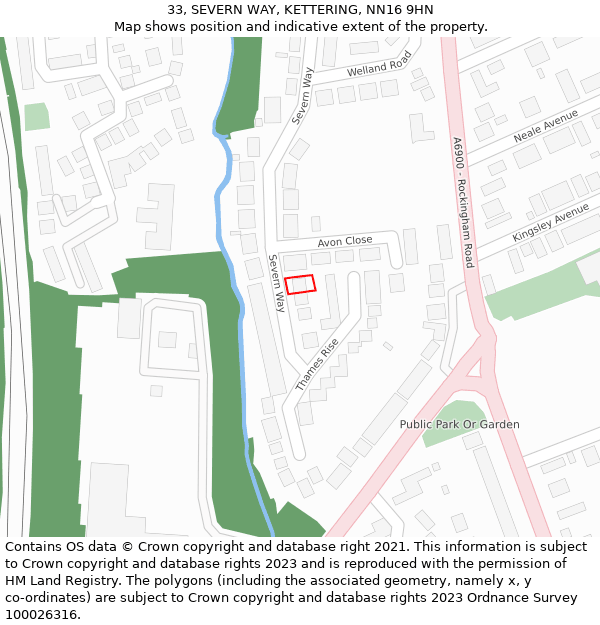 33, SEVERN WAY, KETTERING, NN16 9HN: Location map and indicative extent of plot