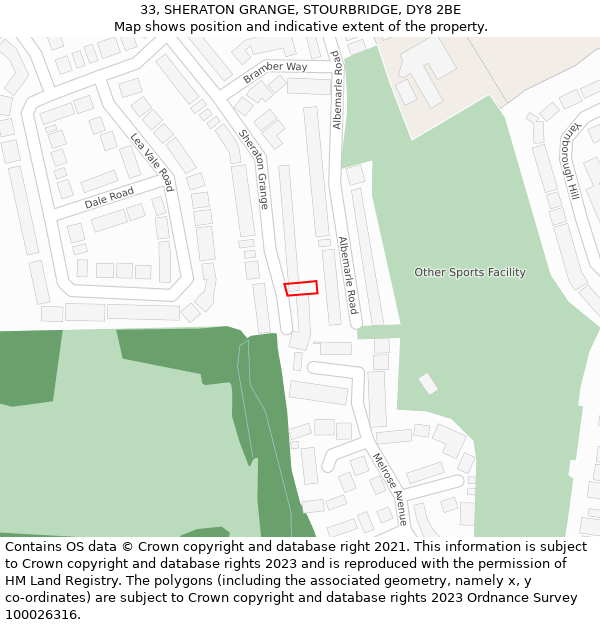 33, SHERATON GRANGE, STOURBRIDGE, DY8 2BE: Location map and indicative extent of plot