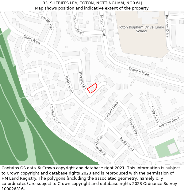 33, SHERIFFS LEA, TOTON, NOTTINGHAM, NG9 6LJ: Location map and indicative extent of plot