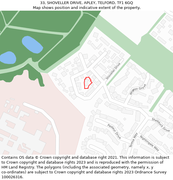 33, SHOVELLER DRIVE, APLEY, TELFORD, TF1 6GQ: Location map and indicative extent of plot