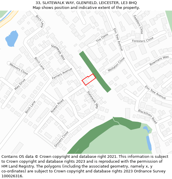 33, SLATEWALK WAY, GLENFIELD, LEICESTER, LE3 8HQ: Location map and indicative extent of plot