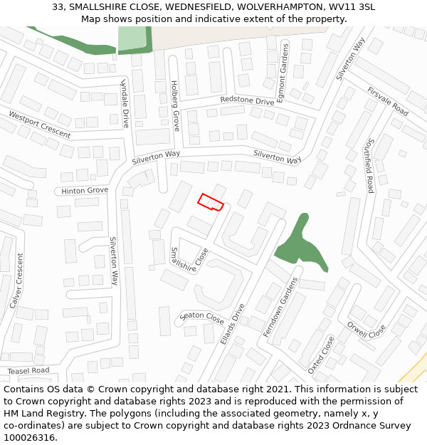 33, SMALLSHIRE CLOSE, WEDNESFIELD, WOLVERHAMPTON, WV11 3SL: Location map and indicative extent of plot