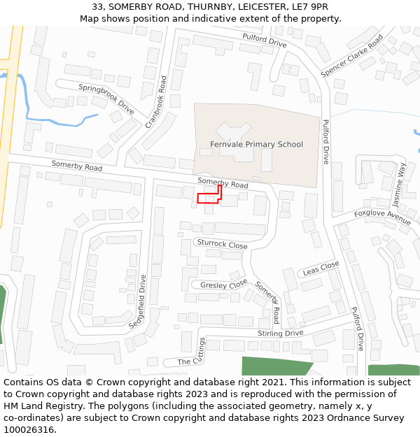 33, SOMERBY ROAD, THURNBY, LEICESTER, LE7 9PR: Location map and indicative extent of plot