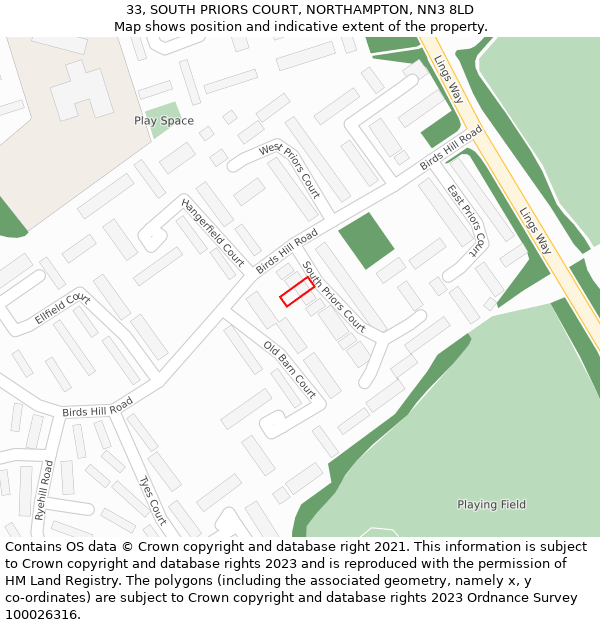 33, SOUTH PRIORS COURT, NORTHAMPTON, NN3 8LD: Location map and indicative extent of plot