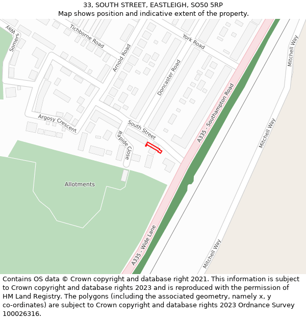 33, SOUTH STREET, EASTLEIGH, SO50 5RP: Location map and indicative extent of plot