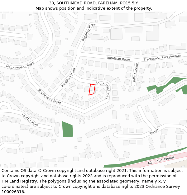 33, SOUTHMEAD ROAD, FAREHAM, PO15 5JY: Location map and indicative extent of plot