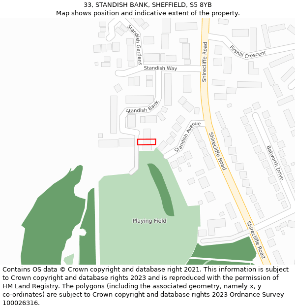 33, STANDISH BANK, SHEFFIELD, S5 8YB: Location map and indicative extent of plot