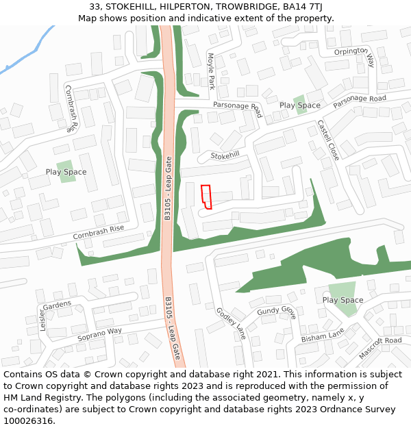 33, STOKEHILL, HILPERTON, TROWBRIDGE, BA14 7TJ: Location map and indicative extent of plot