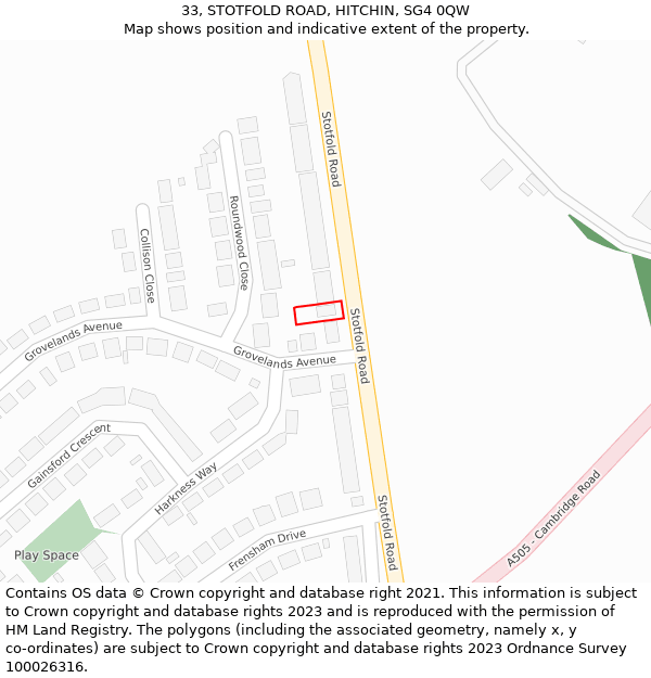 33, STOTFOLD ROAD, HITCHIN, SG4 0QW: Location map and indicative extent of plot