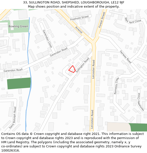 33, SULLINGTON ROAD, SHEPSHED, LOUGHBOROUGH, LE12 9JF: Location map and indicative extent of plot
