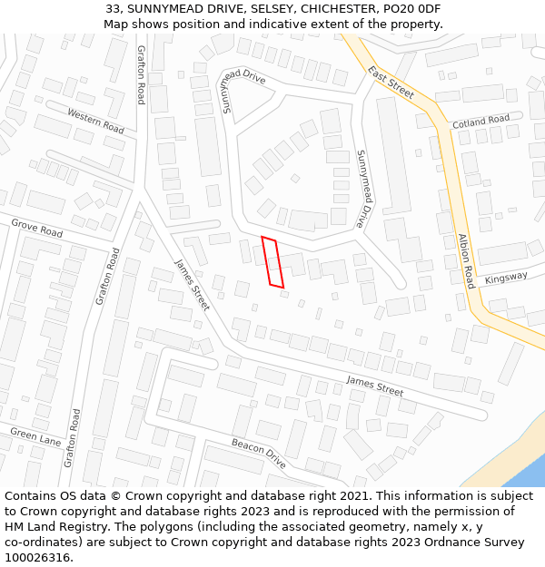 33, SUNNYMEAD DRIVE, SELSEY, CHICHESTER, PO20 0DF: Location map and indicative extent of plot