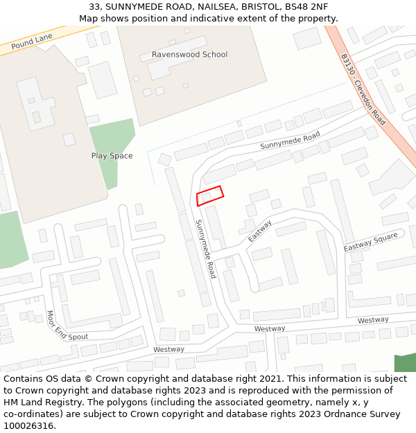 33, SUNNYMEDE ROAD, NAILSEA, BRISTOL, BS48 2NF: Location map and indicative extent of plot