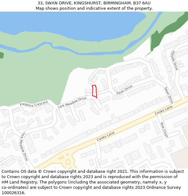 33, SWAN DRIVE, KINGSHURST, BIRMINGHAM, B37 6AU: Location map and indicative extent of plot