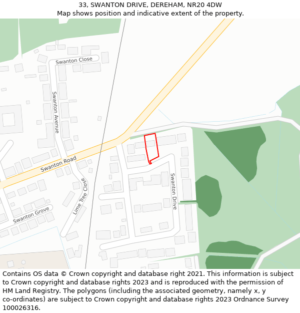 33, SWANTON DRIVE, DEREHAM, NR20 4DW: Location map and indicative extent of plot