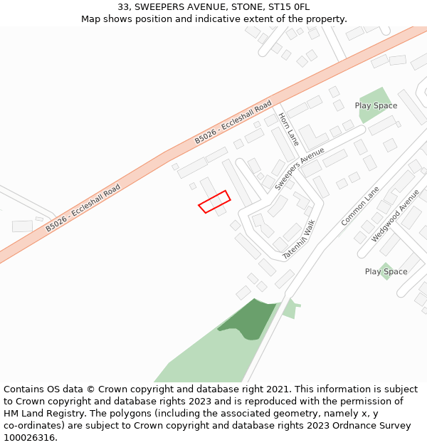 33, SWEEPERS AVENUE, STONE, ST15 0FL: Location map and indicative extent of plot