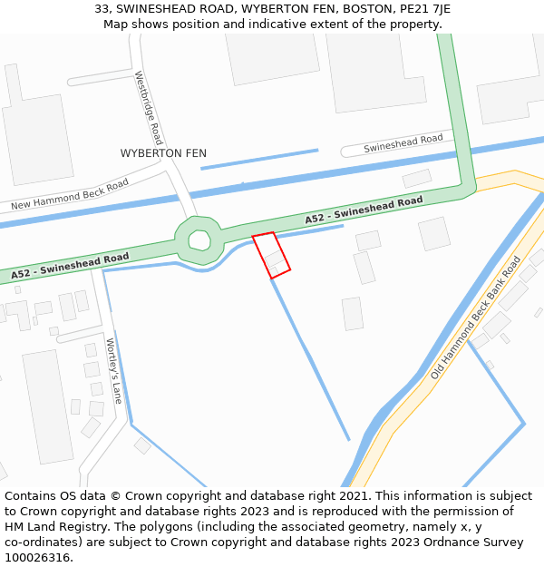 33, SWINESHEAD ROAD, WYBERTON FEN, BOSTON, PE21 7JE: Location map and indicative extent of plot