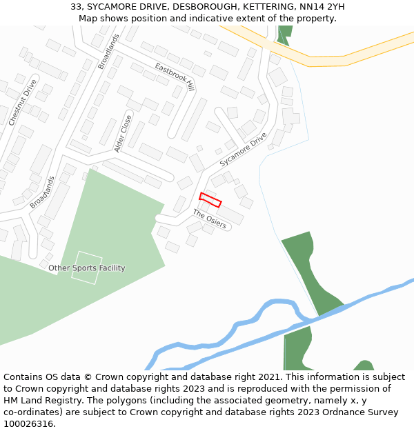 33, SYCAMORE DRIVE, DESBOROUGH, KETTERING, NN14 2YH: Location map and indicative extent of plot