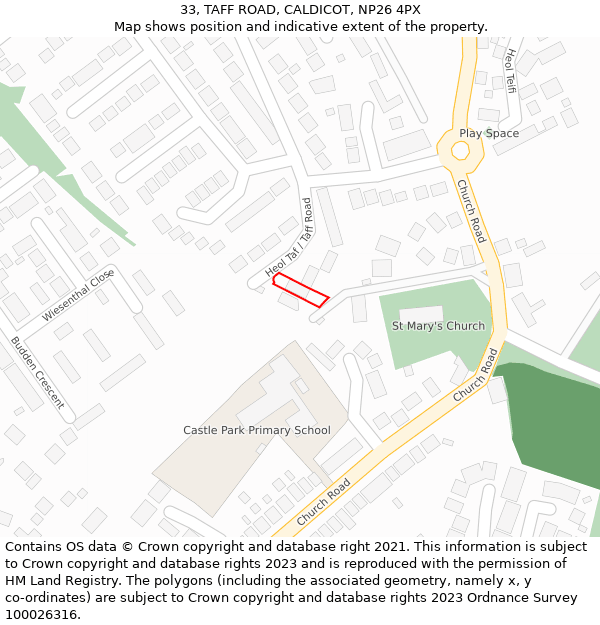 33, TAFF ROAD, CALDICOT, NP26 4PX: Location map and indicative extent of plot