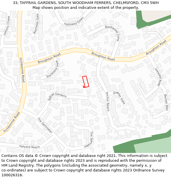 33, TAFFRAIL GARDENS, SOUTH WOODHAM FERRERS, CHELMSFORD, CM3 5WH: Location map and indicative extent of plot