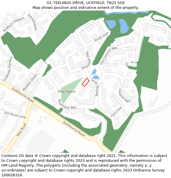 33, TEELINGS DRIVE, UCKFIELD, TN22 5GE: Location map and indicative extent of plot