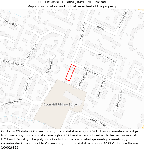 33, TEIGNMOUTH DRIVE, RAYLEIGH, SS6 9PE: Location map and indicative extent of plot