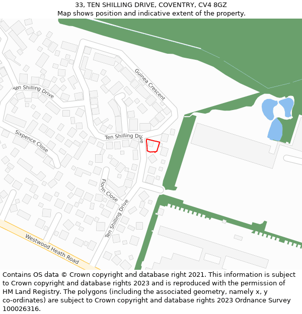 33, TEN SHILLING DRIVE, COVENTRY, CV4 8GZ: Location map and indicative extent of plot