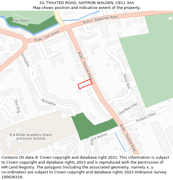 33, THAXTED ROAD, SAFFRON WALDEN, CB11 3AA: Location map and indicative extent of plot