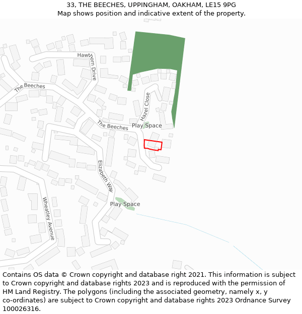 33, THE BEECHES, UPPINGHAM, OAKHAM, LE15 9PG: Location map and indicative extent of plot