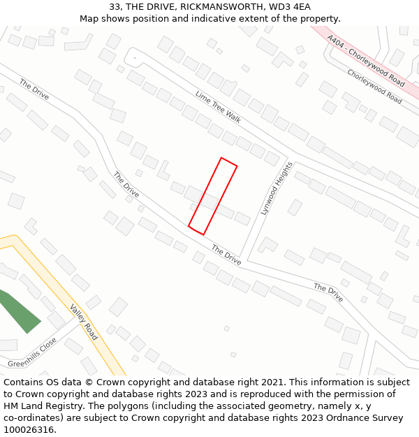 33, THE DRIVE, RICKMANSWORTH, WD3 4EA: Location map and indicative extent of plot