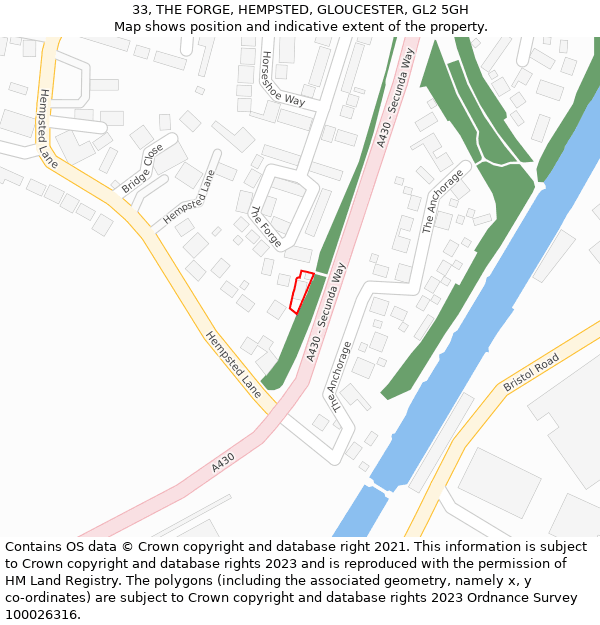 33, THE FORGE, HEMPSTED, GLOUCESTER, GL2 5GH: Location map and indicative extent of plot