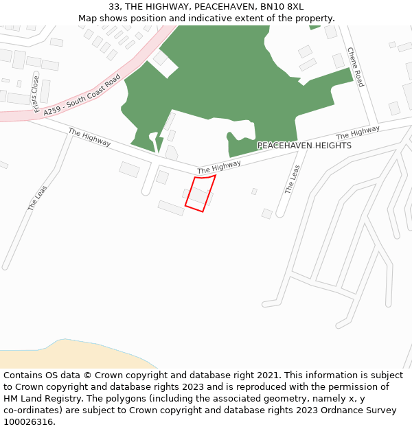 33, THE HIGHWAY, PEACEHAVEN, BN10 8XL: Location map and indicative extent of plot