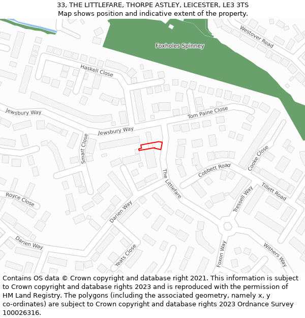 33, THE LITTLEFARE, THORPE ASTLEY, LEICESTER, LE3 3TS: Location map and indicative extent of plot