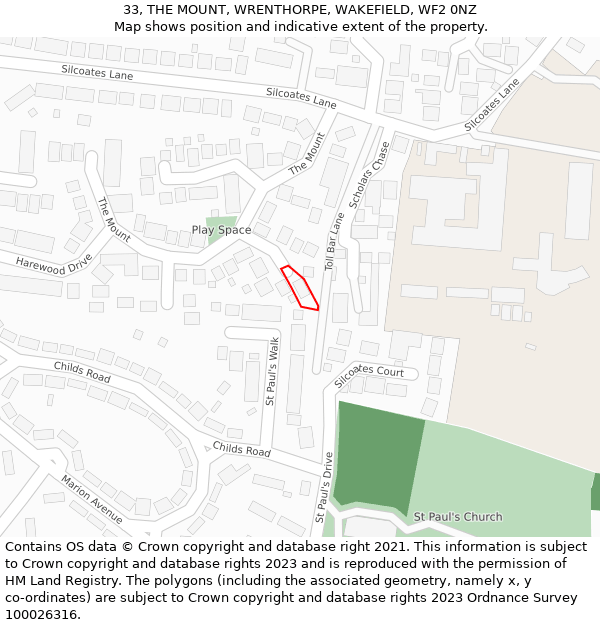 33, THE MOUNT, WRENTHORPE, WAKEFIELD, WF2 0NZ: Location map and indicative extent of plot