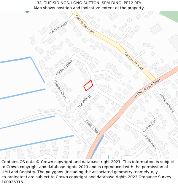 33, THE SIDINGS, LONG SUTTON, SPALDING, PE12 9FA: Location map and indicative extent of plot