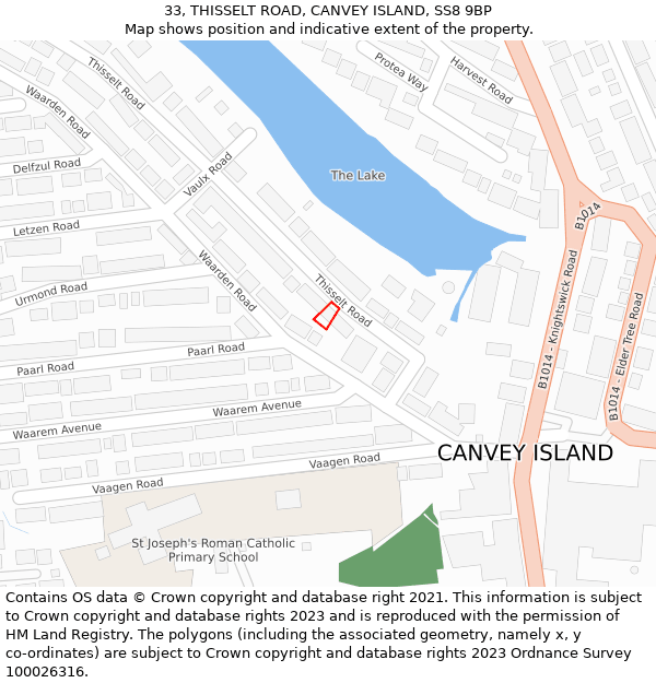 33, THISSELT ROAD, CANVEY ISLAND, SS8 9BP: Location map and indicative extent of plot