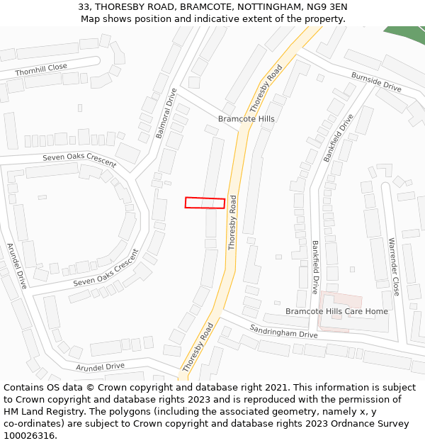 33, THORESBY ROAD, BRAMCOTE, NOTTINGHAM, NG9 3EN: Location map and indicative extent of plot