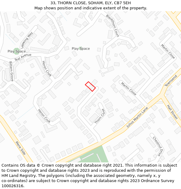 33, THORN CLOSE, SOHAM, ELY, CB7 5EH: Location map and indicative extent of plot