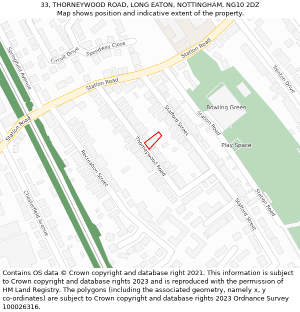 33, THORNEYWOOD ROAD, LONG EATON, NOTTINGHAM, NG10 2DZ: Location map and indicative extent of plot