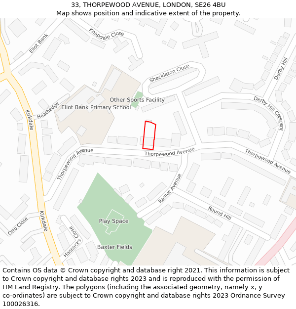 33, THORPEWOOD AVENUE, LONDON, SE26 4BU: Location map and indicative extent of plot