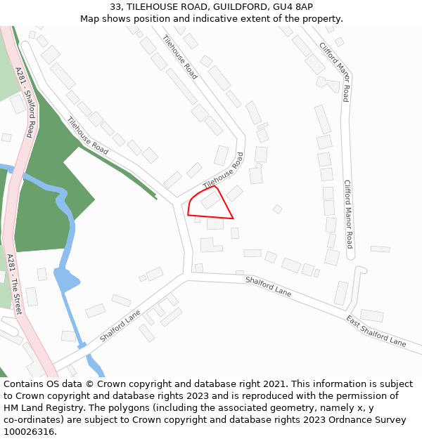 33, TILEHOUSE ROAD, GUILDFORD, GU4 8AP: Location map and indicative extent of plot