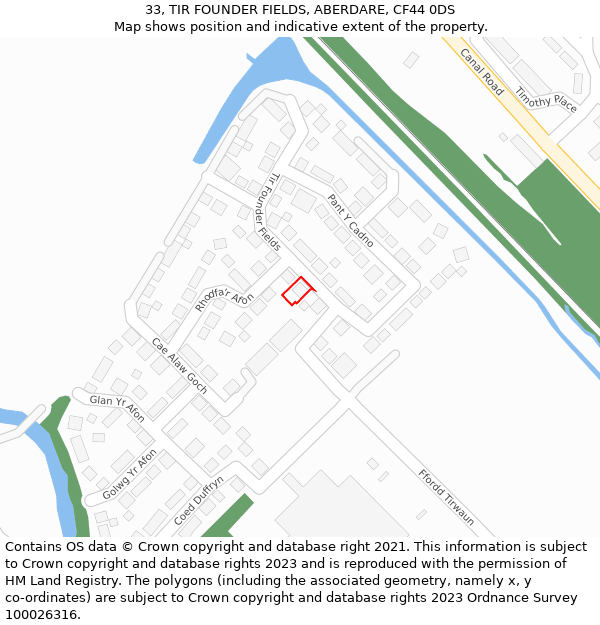 33, TIR FOUNDER FIELDS, ABERDARE, CF44 0DS: Location map and indicative extent of plot