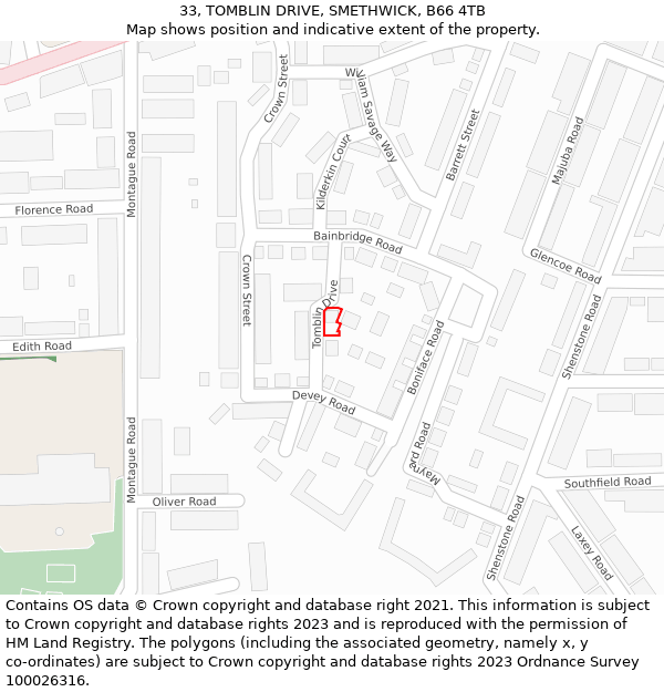 33, TOMBLIN DRIVE, SMETHWICK, B66 4TB: Location map and indicative extent of plot