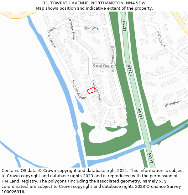 33, TOWPATH AVENUE, NORTHAMPTON, NN4 9DW: Location map and indicative extent of plot