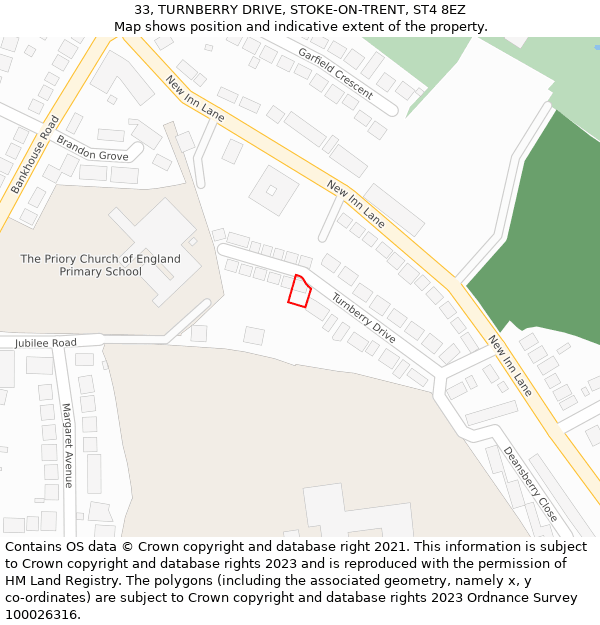 33, TURNBERRY DRIVE, STOKE-ON-TRENT, ST4 8EZ: Location map and indicative extent of plot