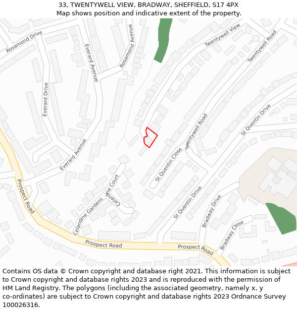 33, TWENTYWELL VIEW, BRADWAY, SHEFFIELD, S17 4PX: Location map and indicative extent of plot