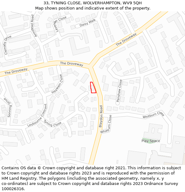 33, TYNING CLOSE, WOLVERHAMPTON, WV9 5QH: Location map and indicative extent of plot