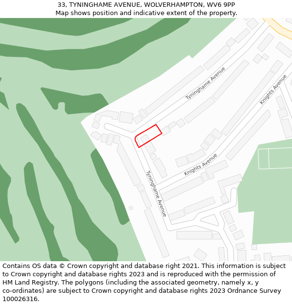 33, TYNINGHAME AVENUE, WOLVERHAMPTON, WV6 9PP: Location map and indicative extent of plot